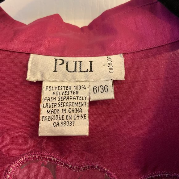 Puli Button Up Shirt Blouse V-neck with collar Fuchsia Purple Size 6 - Picture 2 of 8
